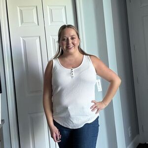 Tribal Jeans Ivory Ribbed Henley Tank Top – Size Medium (M/M)